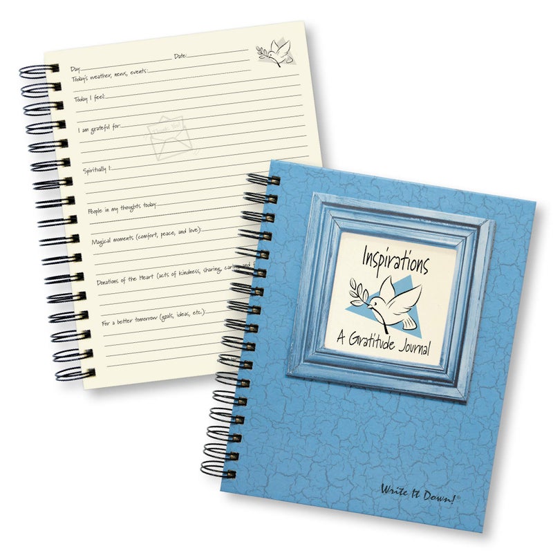 Write it Down series by Journals Unlimited  Guided Journal  Inspirations  A Gratitude Journal  Full-size 7.5""x 9""  Blue Hard Cover  Made in USA - Image 1